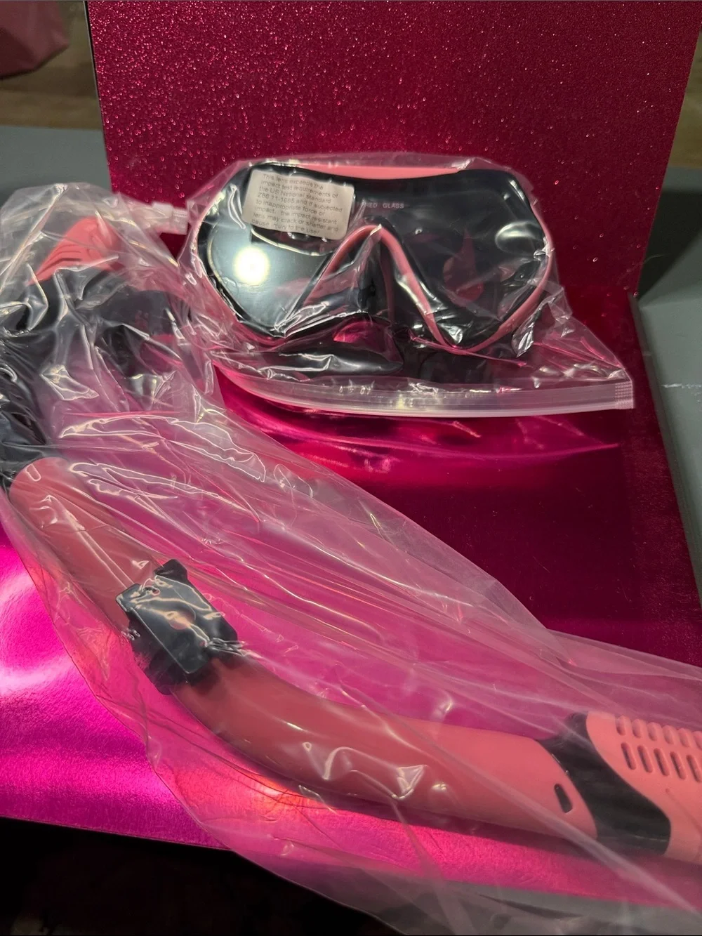 Swimming Protective Goggles with Pink Trim snorkel included